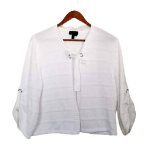 Marble, White Cardigan open metal ring front with lace - Size L